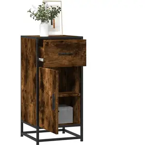 vidaXL Buffet chêne fumé 35,5x35x76 cm bois d'ingénierie et métal pas cher
