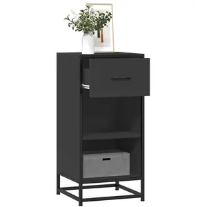 vidaXL Buffet noir 35,5x35x76 cm bois d'ingénierie et métal pas cher