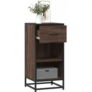 vidaXL Buffet chêne marron 35,5x35x76 cm bois d'ingénierie et métal pas cher