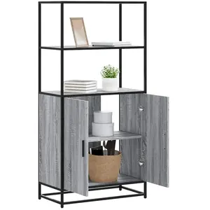 vidaXL Buffet haut sonoma gris 68x35x139 cm bois d'ingénierie et métal pas cher
