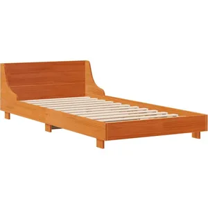 vidaXL Cadre de lit avec tête de lit cire marron 75x190 cm bois de pin pas cher