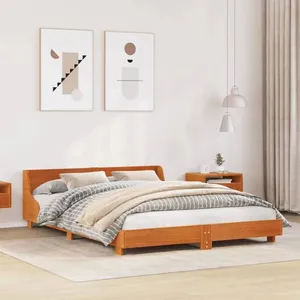 vidaXL Cadre de lit avec tête de lit cire marron 140x190cm bois de pin pas cher