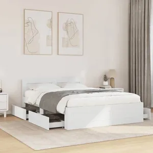 vidaXL Cadre de lit avec tête de lit blanc 140x200cm bois d'ingénierie pas cher