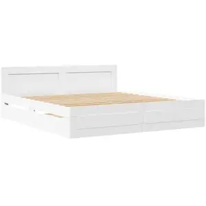 vidaXL Cadre de lit avec tête de lit blanc 200x200cm bois d'ingénierie pas cher