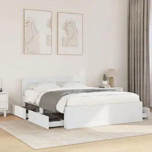 vidaXL Cadre de lit avec tête de lit blanc 120x200cm bois d'ingénierie pas cher