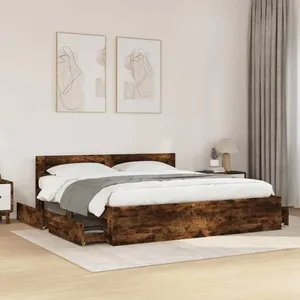 vidaXL Cadre de lit avec tête de lit chêne fumé 180x200 cm pas cher