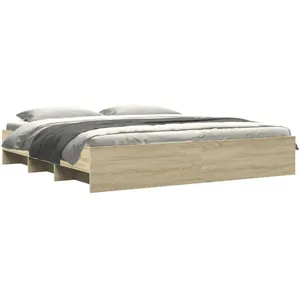 Cadre de lit chêne sonoma 200x200 cm bois d'ingénierie Vidaxl Brun pas cher