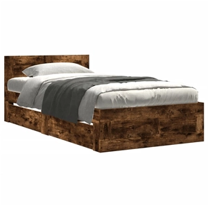 vidaXL Cadre de lit avec tête de lit sans matelas chêne fumé 75x190 cm pas cher
