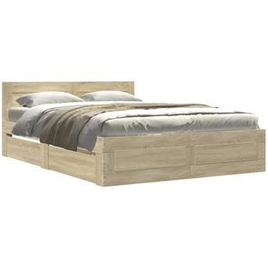 vidaXL Cadre de lit avec tête de lit chêne sonoma 135x190 cm pas cher