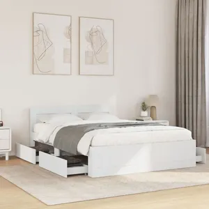 vidaXL Cadre de lit avec tête de lit blanc 120x190cm bois d'ingénierie pas cher