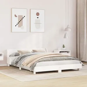 vidaXL Cadre de lit avec tête de lit blanc 160x200 cm bois pin massif pas cher