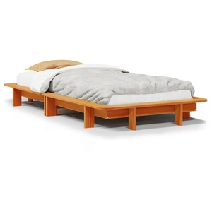 vidaXL Cadre de lit sans matelas cire marron 90x190 cm bois pin massif pas cher