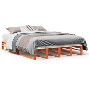 vidaXL Cadre de lit sans matelas cire marron 135x190cm bois pin massif pas cher