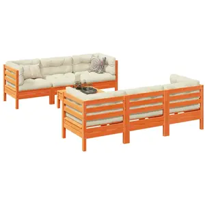 vidaXL Salon de jardin 7 pcs avec coussins cire marron bois pin massif pas cher