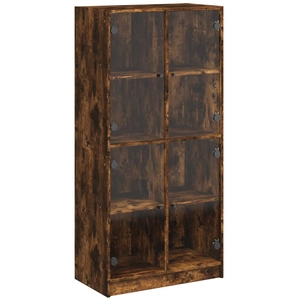 vidaXL Buffet haut avec portes chêne fumé 68x37x142 cm bois ingénierie pas cher