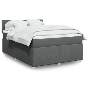 vidaXL Sommier à lattes de lit avec matelas Gris foncé 140x200cm Tissu pas cher