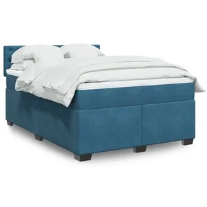 vidaXL Sommier à lattes de lit et matelas bleu 140x200 cm velours pas cher