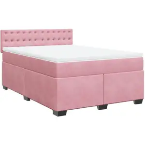 vidaXL Sommier à lattes de lit avec matelas Rose 140x200 cm Velours