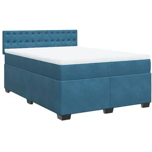vidaXL Sommier à lattes de lit et matelas bleu 140x190 cm velours pas cher