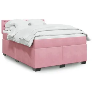 vidaXL Sommier à lattes de lit avec matelas Rose 140x190 cm Velours pas cher