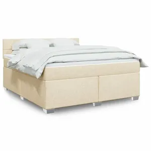 vidaXL Sommier à lattes de lit avec matelas Crème 180x200 cm Tissu pas cher