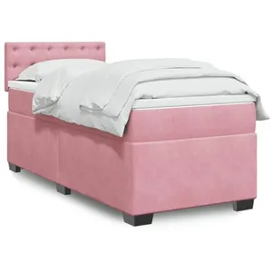 vidaXL Sommier à lattes de lit avec matelas Rose 90x200 cm Velours pas cher