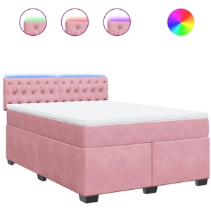 vidaXL Sommier à lattes de lit avec matelas Rose 140x190 cm Velours pas cher
