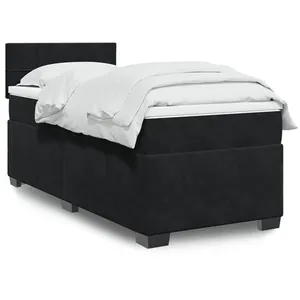 vidaXL Sommier à lattes de lit avec matelas Noir 90x200 cm Velours pas cher