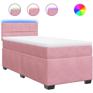 vidaXL Sommier à lattes de lit avec matelas Rose 90x200 cm Velours pas cher