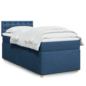 vidaXL Sommier à lattes de lit avec matelas Bleu 100x200 cm Tissu pas cher