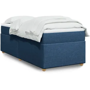 vidaXL Sommier à lattes de lit avec matelas Bleu 100x200 cm Tissu pas cher