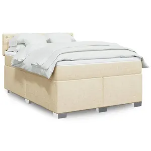 vidaXL Sommier à lattes de lit avec matelas Crème 140x200 cm Tissu pas cher