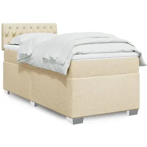 vidaXL Sommier à lattes de lit avec matelas Crème 100x200 cm Tissu pas cher