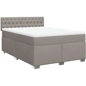 vidaXL Sommier à lattes de lit avec matelas Taupe 140x190 cm Tissu pas cher