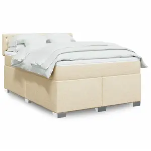 vidaXL Sommier à lattes de lit avec matelas Crème 140x190 cm Tissu pas cher