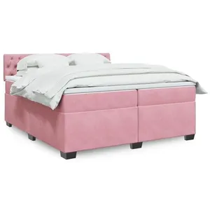 vidaXL Sommier à lattes de lit avec matelas Rose 200x200 cm Velours pas cher