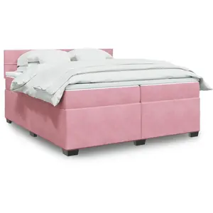 vidaXL Sommier à lattes de lit avec matelas Rose 200x200 cm Velours pas cher