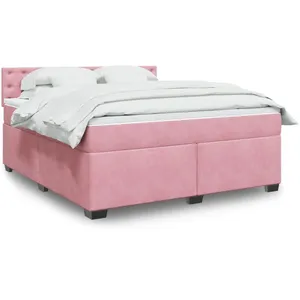 vidaXL Sommier à lattes de lit avec matelas Rose 180x200 cm Velours pas cher