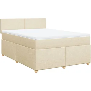 vidaXL Sommier à lattes de lit avec matelas Crème 140x190 cm Tissu pas cher