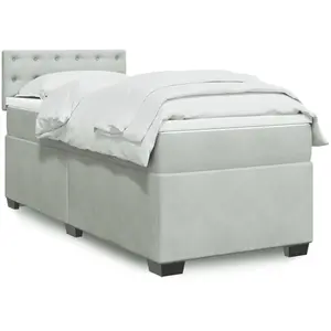 vidaXL Sommier à lattes de lit et matelas Gris clair 90x200 cm Velours pas cher
