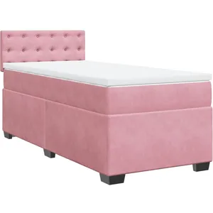 vidaXL Sommier à lattes de lit avec matelas Rose 90x200 cm Velours pas cher