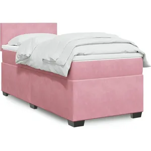 vidaXL Sommier à lattes de lit avec matelas Rose 90x200 cm Velours pas cher