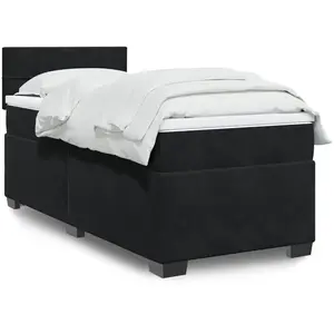 vidaXL Sommier à lattes de lit avec matelas Noir 90x190 cm Velours pas cher
