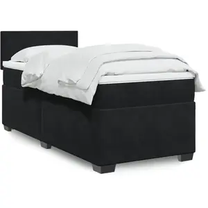 vidaXL Sommier à lattes de lit avec matelas Noir 90x200 cm Velours pas cher