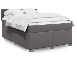 vidaXL Sommier à lattes de lit avec matelas Gris 140x190 cm Similicuir pas cher