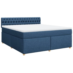 Sommier à lattes de lit avec matelas Bleu 200x200 cm Tissu Vidaxl Bleu pas cher