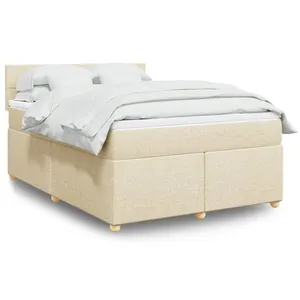 vidaXL Sommier à lattes de lit avec matelas Crème 160x200 cm Tissu pas cher