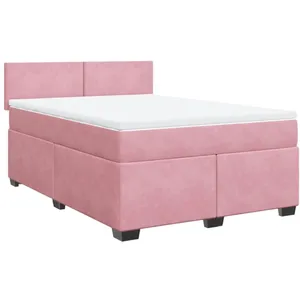 vidaXL Sommier à lattes de lit avec matelas Rose 140x190 cm Velours pas cher