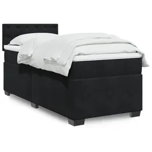 vidaXL Sommier à lattes de lit avec matelas Noir 100x200 cm Velours pas cher