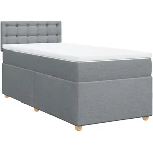 vidaXL Sommier à lattes de lit avec matelas Gris clair 90x200 cm Tissu pas cher